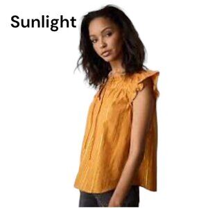 LC Lauren Conrad Women SZ S Mustard Gold Striped Top Blouse Tie V Neck Pullover